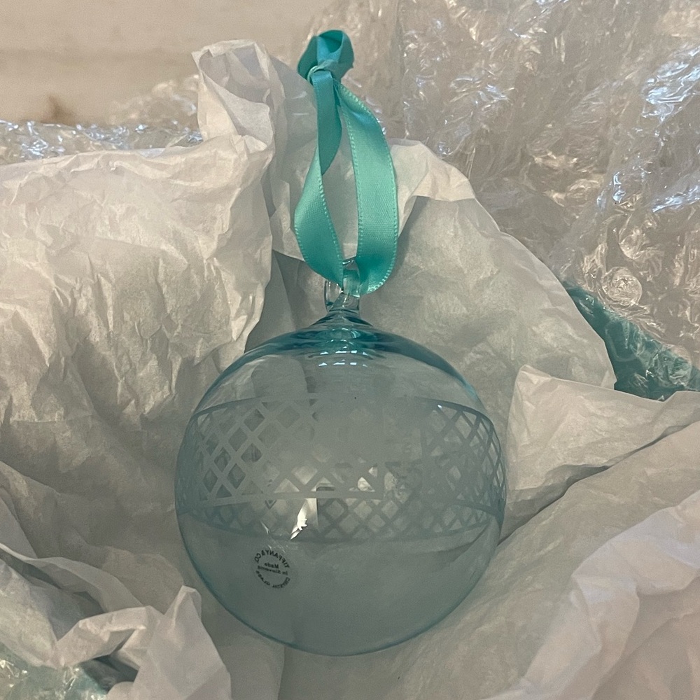 Tiffany Blue Crystal Ball Holiday Ornament